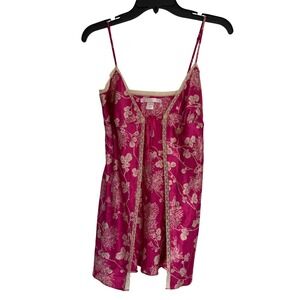 Victoria's Secret VTG Fuchsia Pink Floral Satin Lace Trim Chemise Slip Dress S
